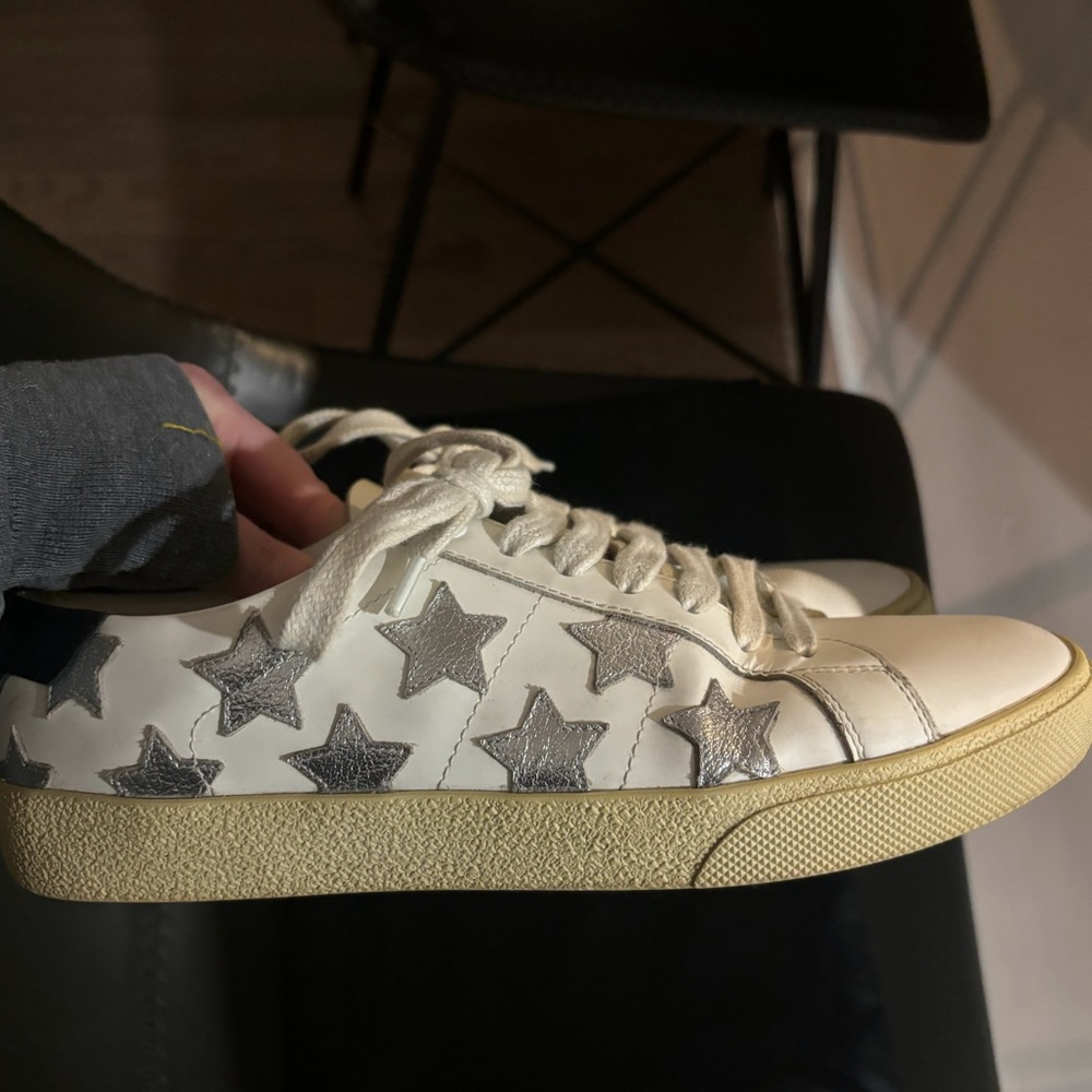 Saint Laurent Court Classic Metallic Star Leather Sneakers + Dust Bag